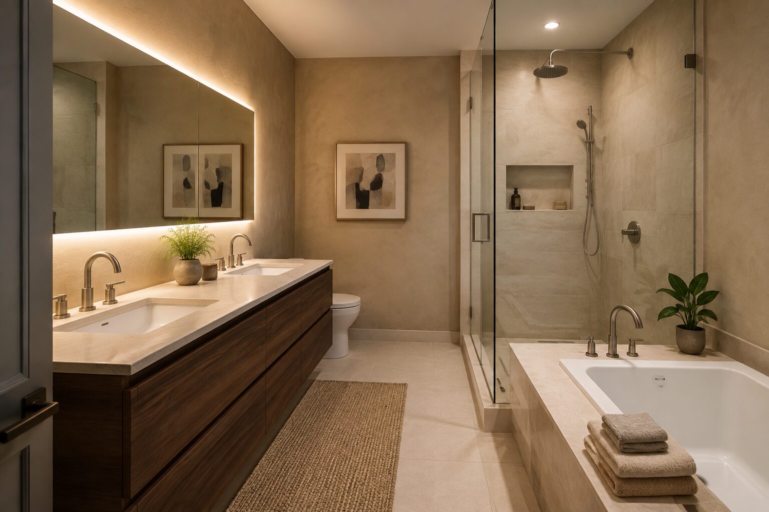 Bathroom remodel reference — double vanity and soaking tub